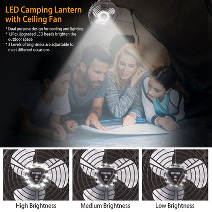 10400mah Portable Camping Fan with LED Light Rechargeable Tripod Tent Hanging Fan Lantern Portable Foldable Oscillating Table Fan with 3 Brightness 4