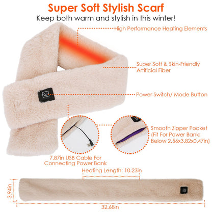 USB Heated Scarf with 3 Temperature Modes for Winter