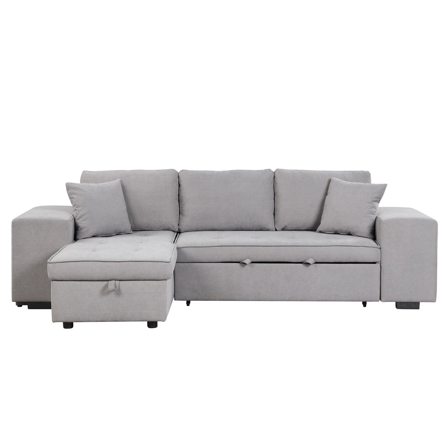 Modern L-Shape 3 Seat Reversible Sectional Couch, Pull Out Sleeper Sofa With Storage Chaise And 2 Stools For Living Room Furniture Set