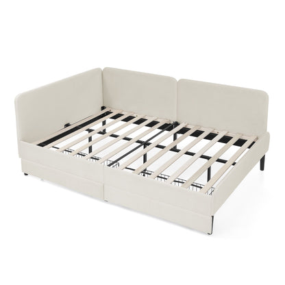 Upholstered Platform Bed Frame With 2 Storage Drawers And Adjustable Sofa Bed