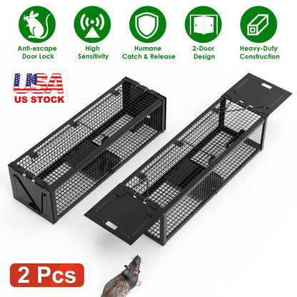 2-Pack Humane Live Rat Trap Cage with Dual Doors