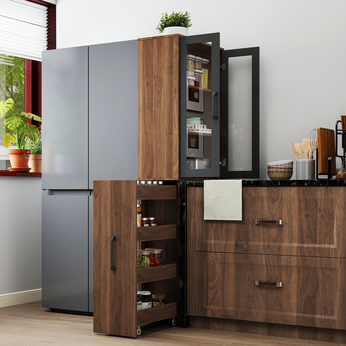 70.87" High Display Storage Cabinet with Multi-Tier Shelves and Glass Doors