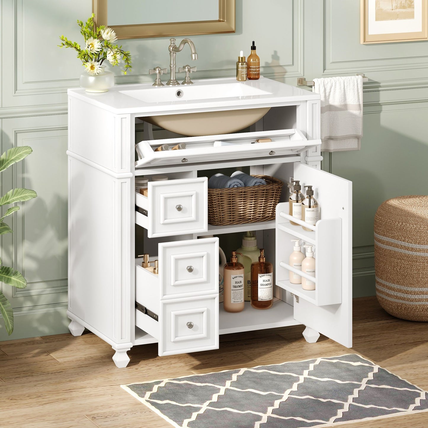 Bathroom Vanity Cabinet With Sink, Soft Close Doors With Door Organizer
