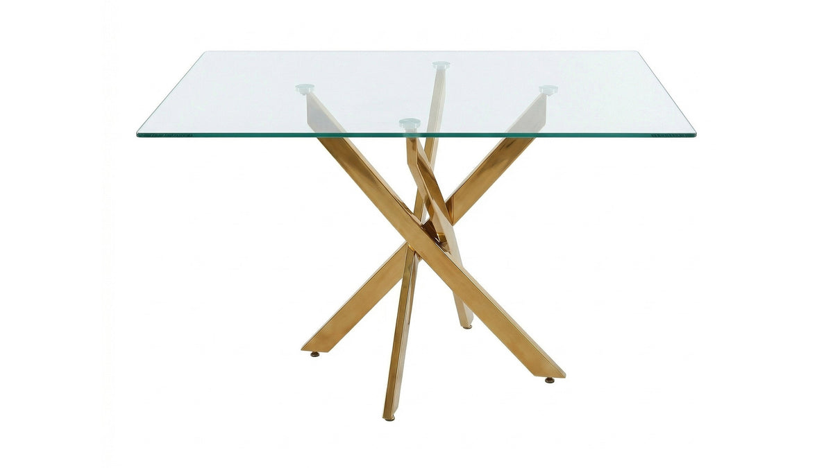 Rectangular Glass Dining Table with Gold-Plated Legs