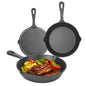 3Pcs Pre-Seasoned Cast Iron Skillet Set 6/8/10in Non-Stick Oven Safe Cookware Heat-Resistant Frying Pan for Frying SautŽing Cooking Baking