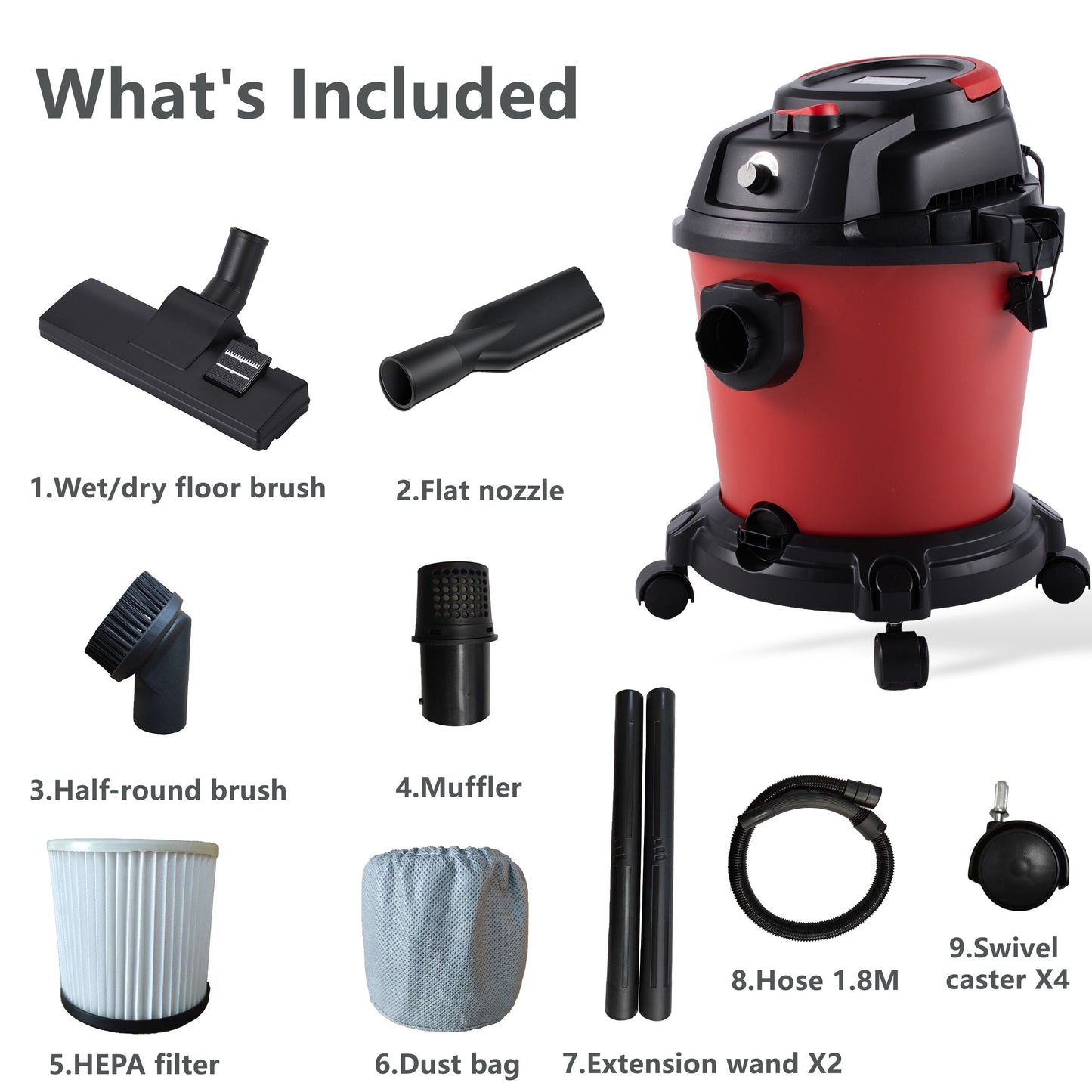 Wet Dry Vac, 5 Gallon, 4.3 Peak HP