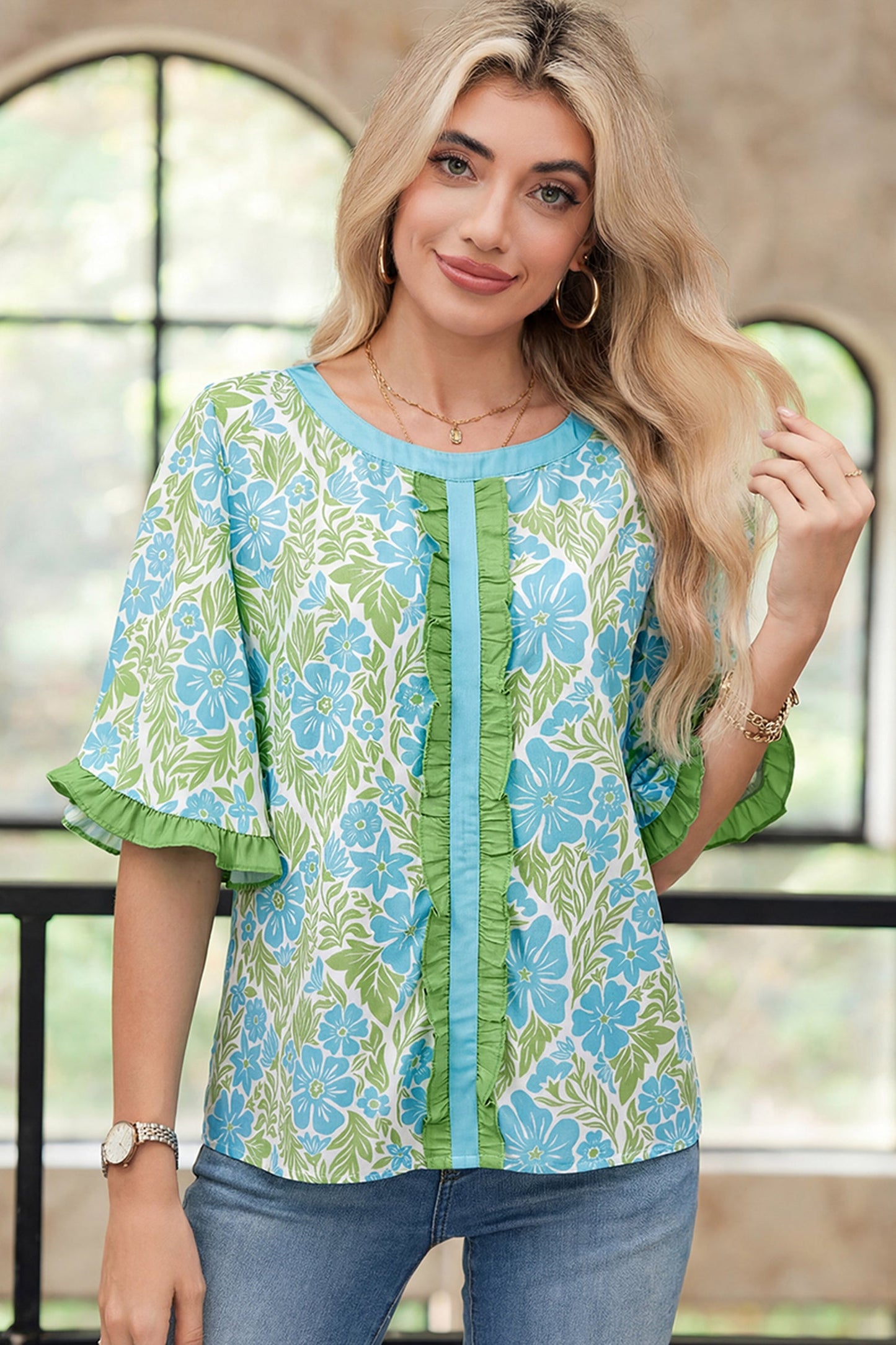 Waverly Trim Half Sleeve Blouse