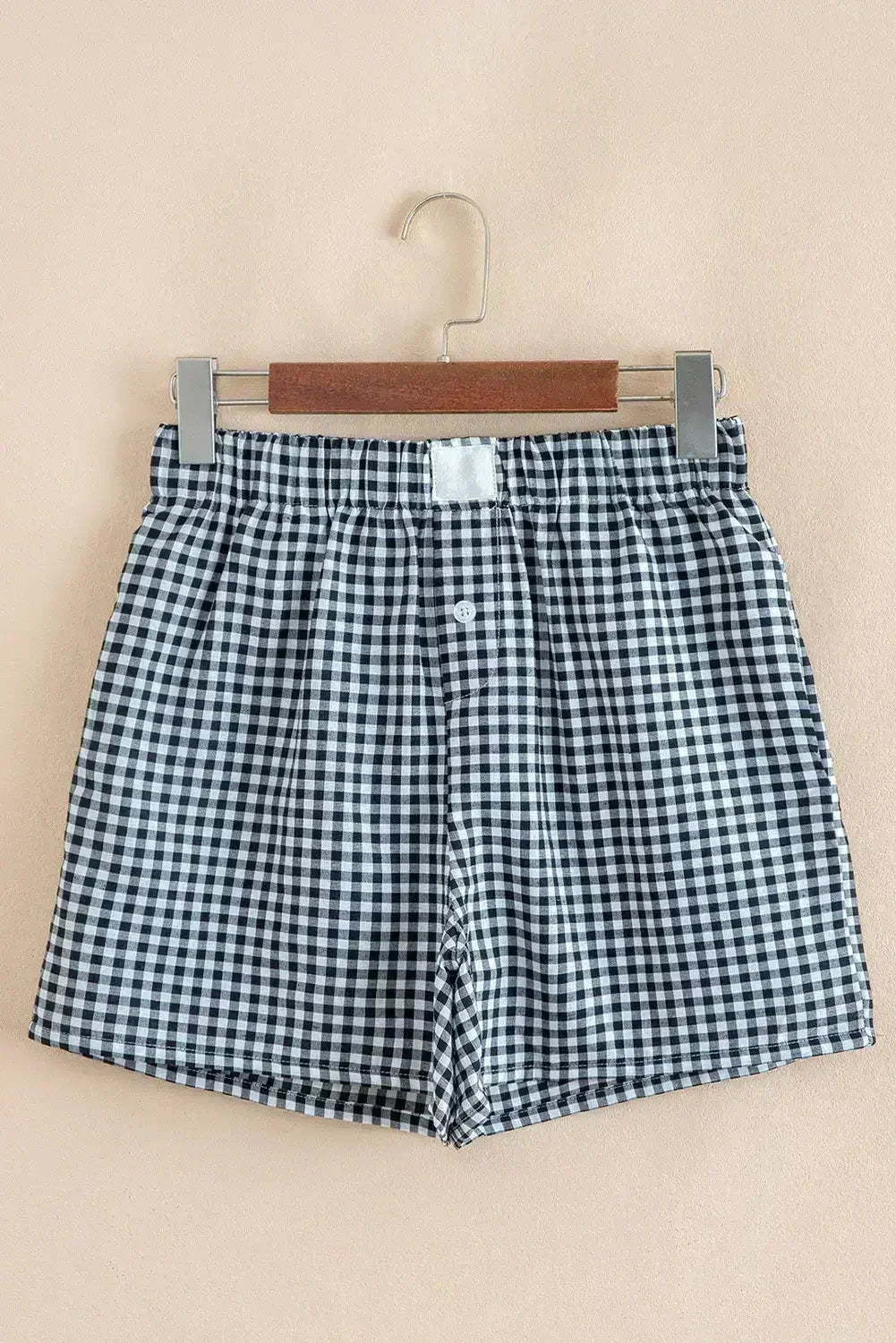 Blue Vintage Gingham Print High Waisted Loose Shorts