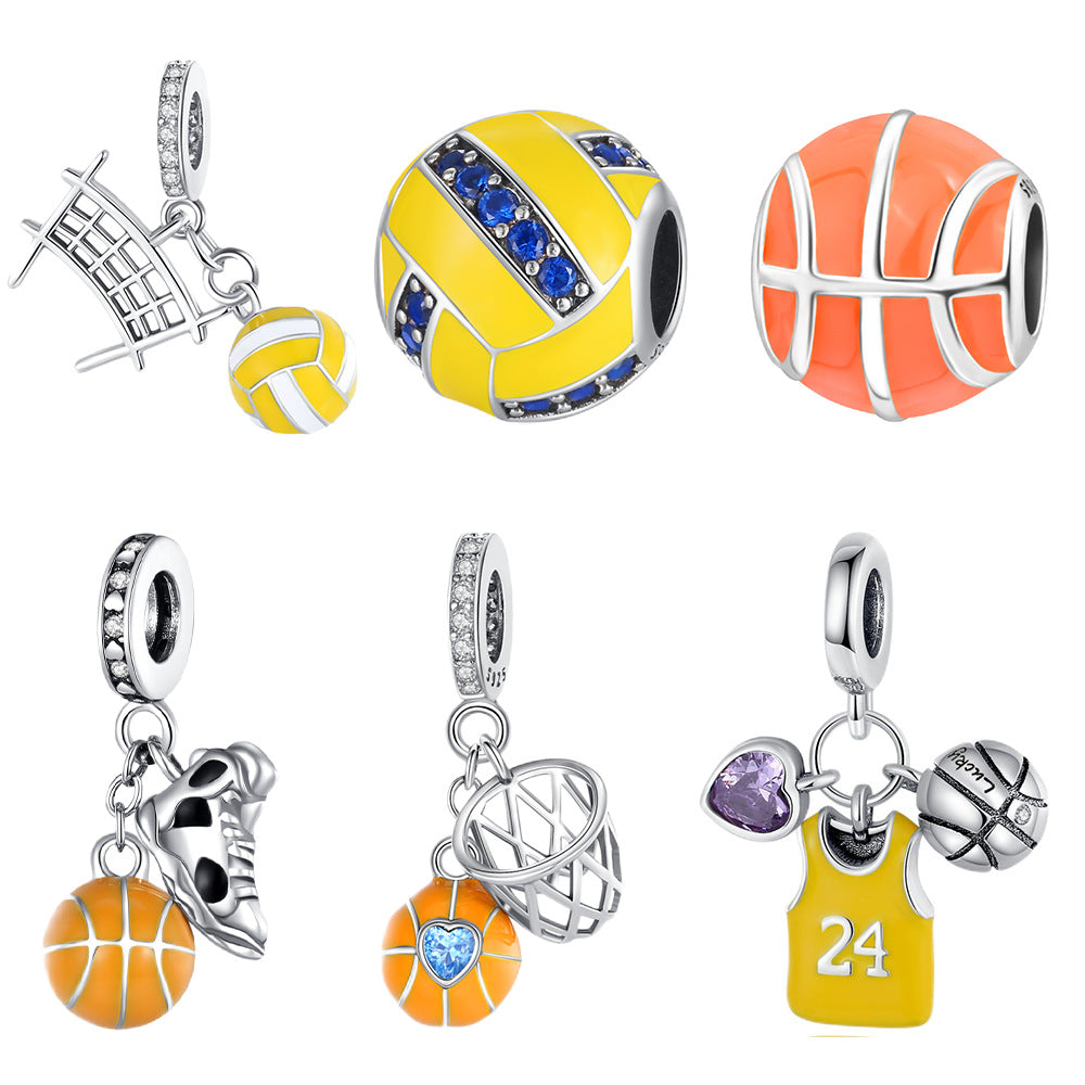 Sports-themed Volleyball And Basketball DIY Silver-plated Pendants