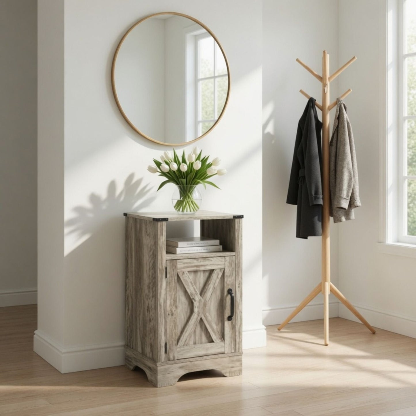 Farmhouse Nightstand, Charging Station & Storage