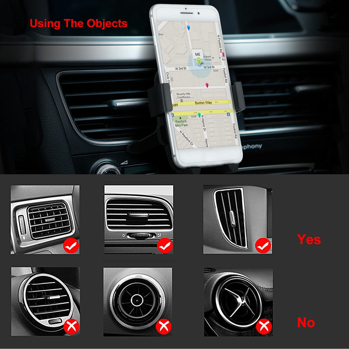 Car Phone Mount Universal 360¡ Rotation Phone Holder Air Vent Car Phone Mount Stand for iPhone XS/XS Max/XS/X Galaxy S10/S9+/S8 Google Huawei