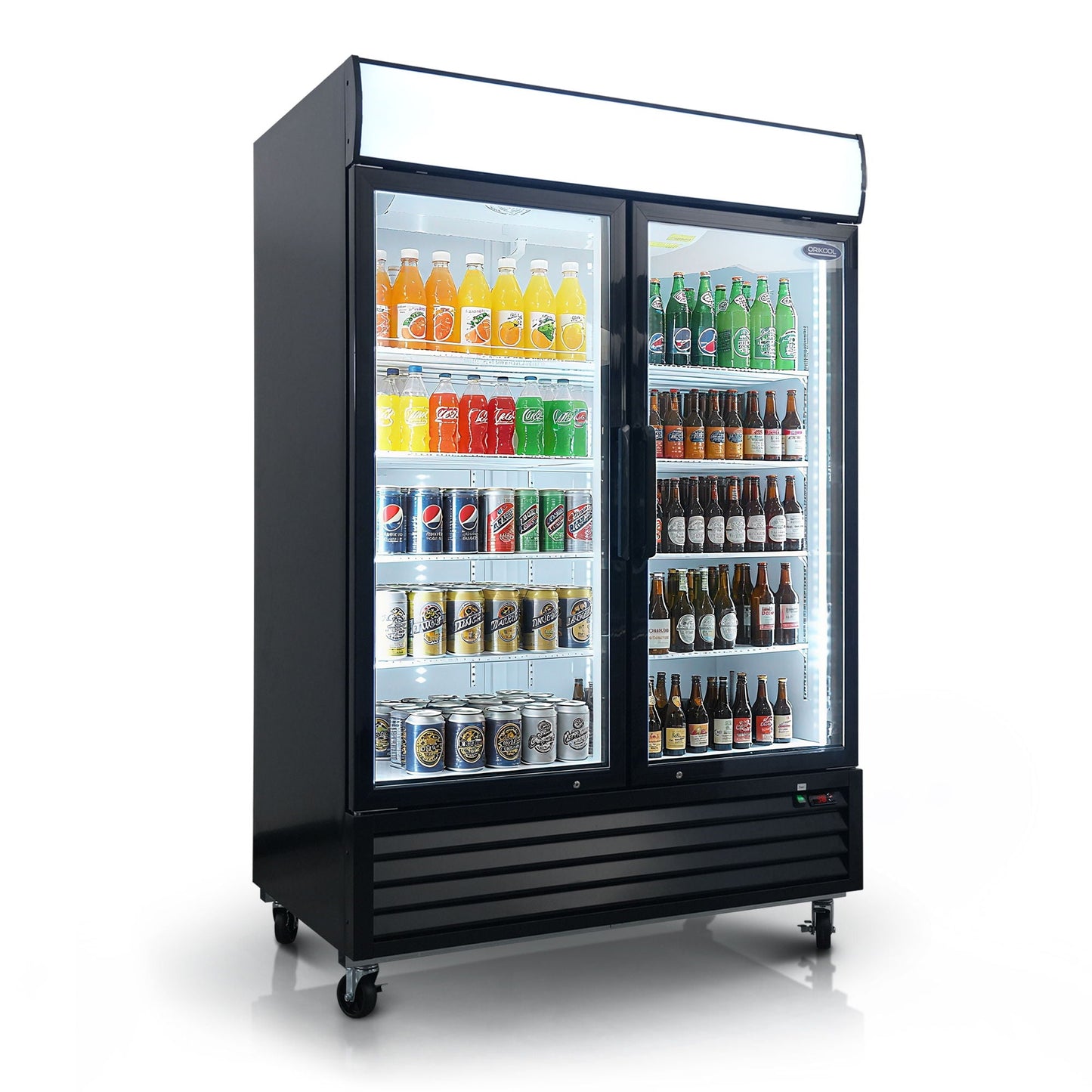 Glass Door Merchandiser Refrigerator Swing Door Commercial Display Refrigerators Merchandising Refrigeration With LED Top Panel