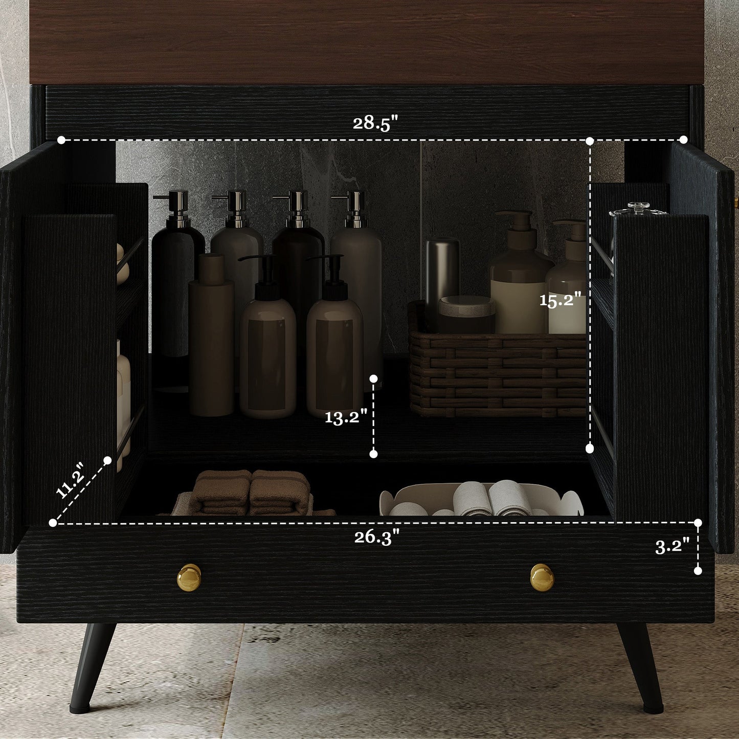 Contemporary Free-standing Bathroom Vanity with Faux Marble Top & Ceramic Sink