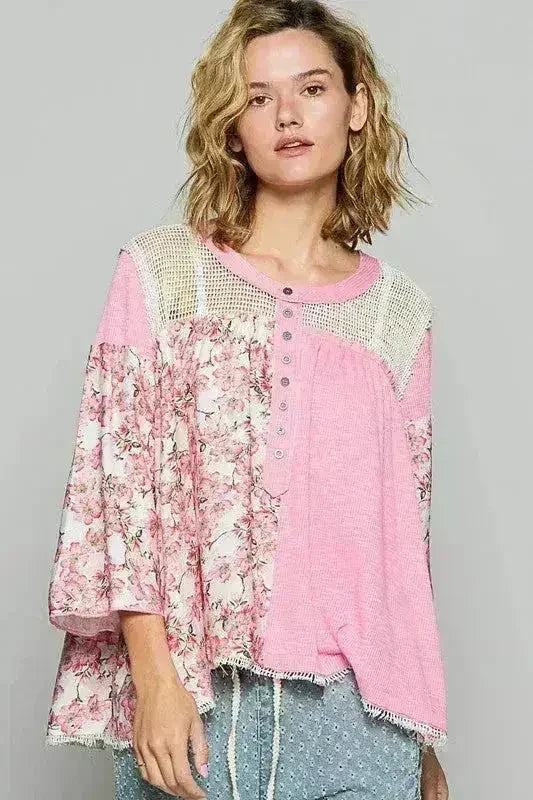 Washed Floral Crochet Top - Bohemian Semi-Sheer Blouse | Femstylo