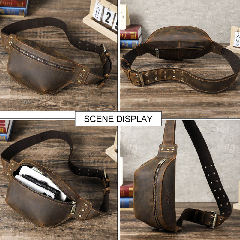 Retro Horsehide Waist Bag For Men