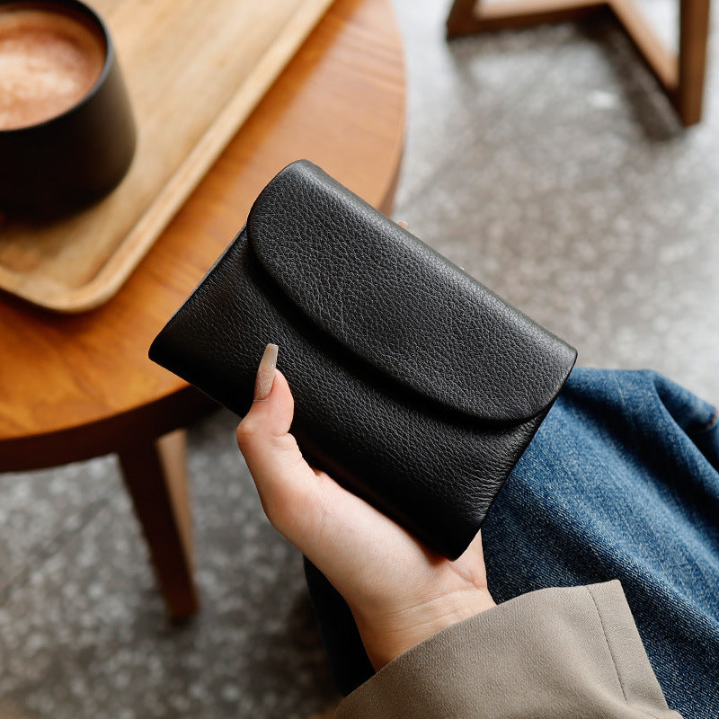 Genuine Leather Womens Short Wallet Card Holder With Multiple Card Slots