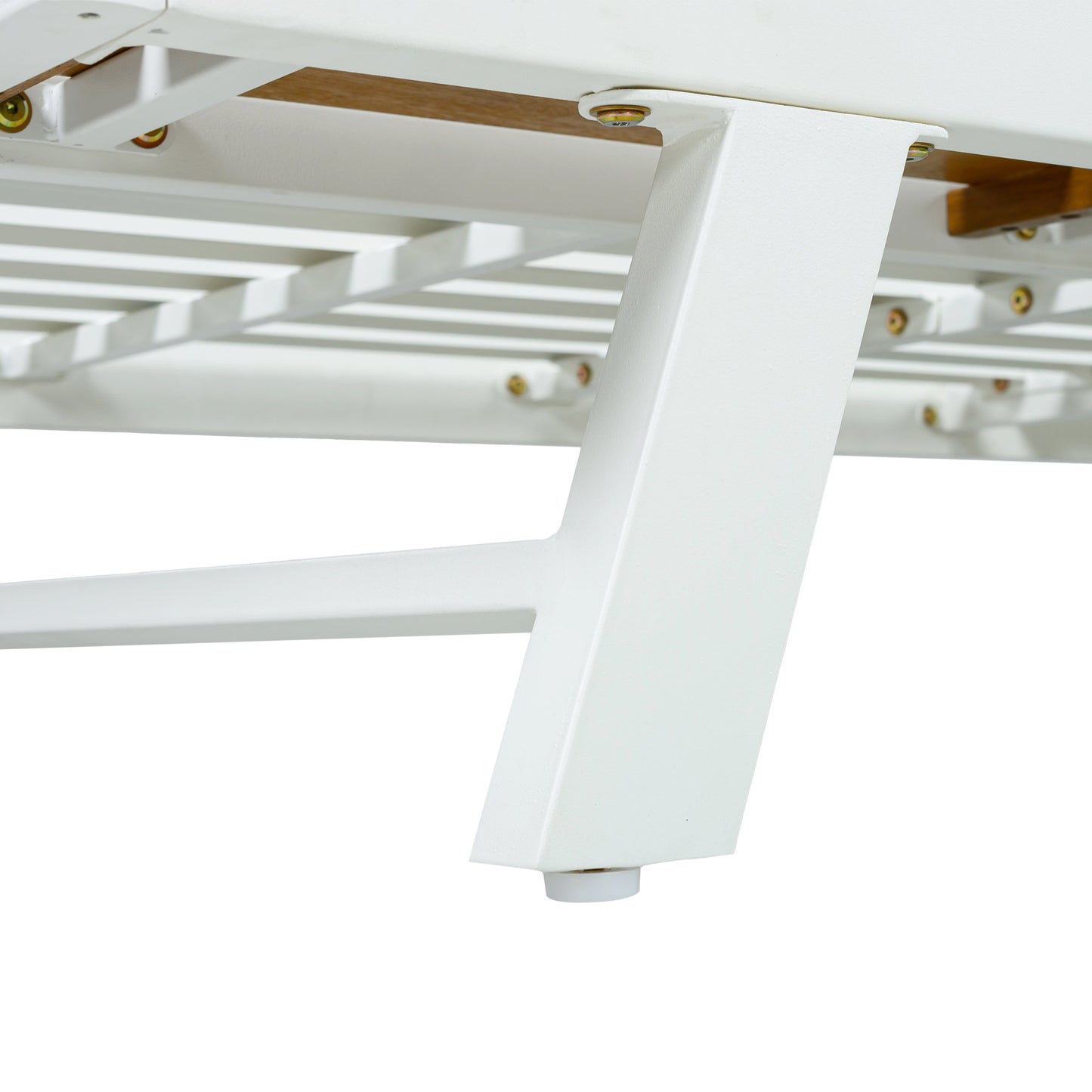 White Iron + Teak Finish Chaise Lounge Frame