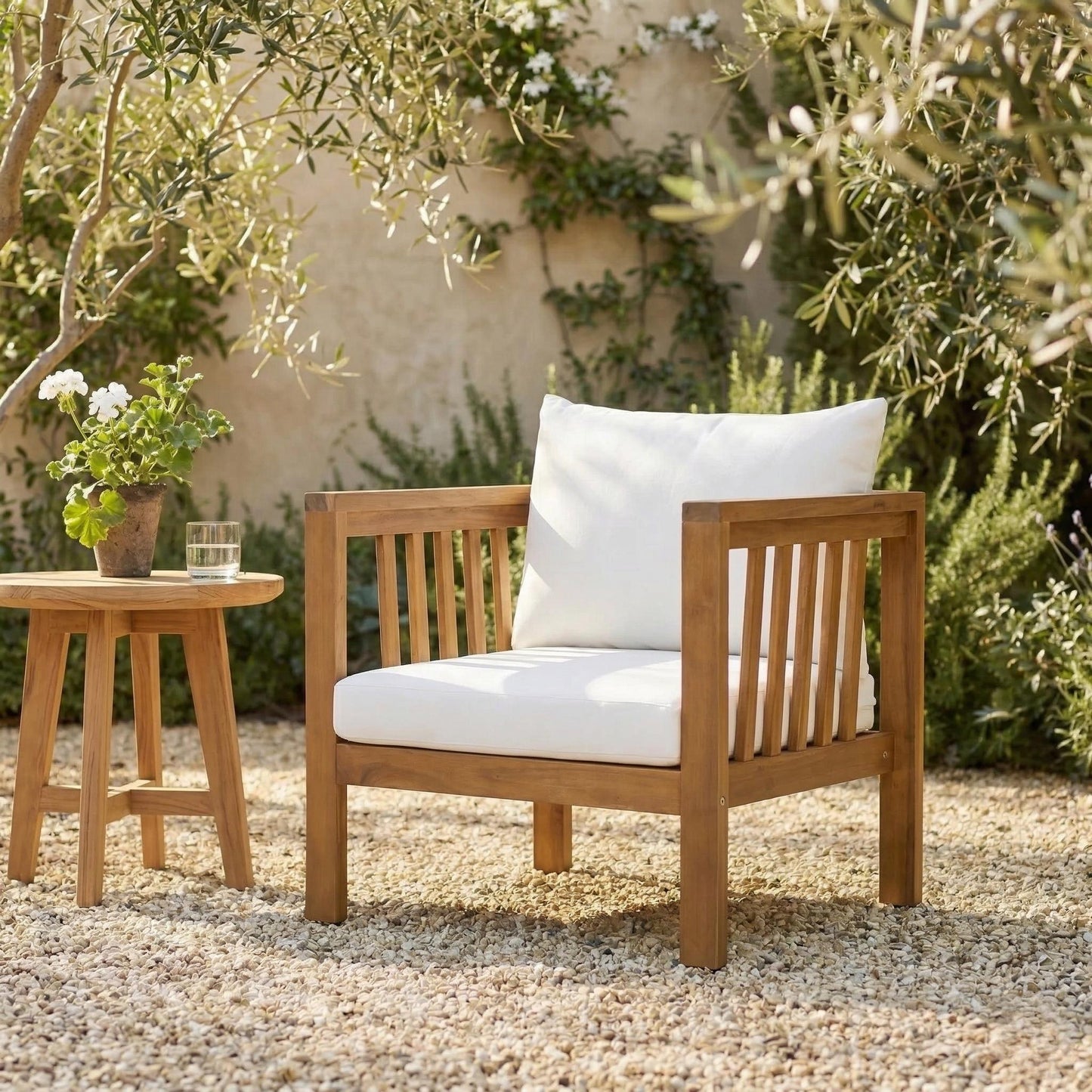 Outdoor Acacia Wood Club Chair with Modern Square Arms