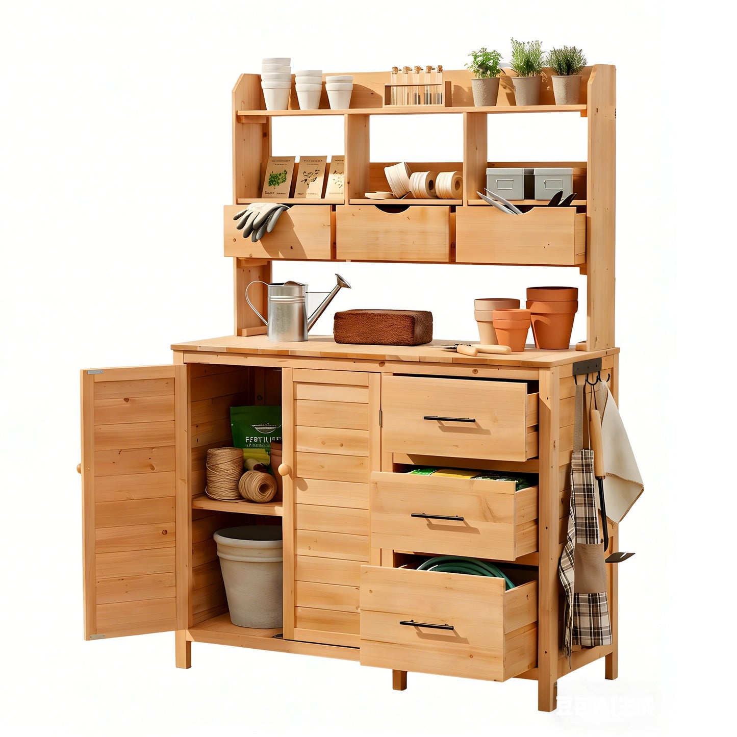 TOPMAX Farmhouse Patio Potting Bench with Storage and Workstation