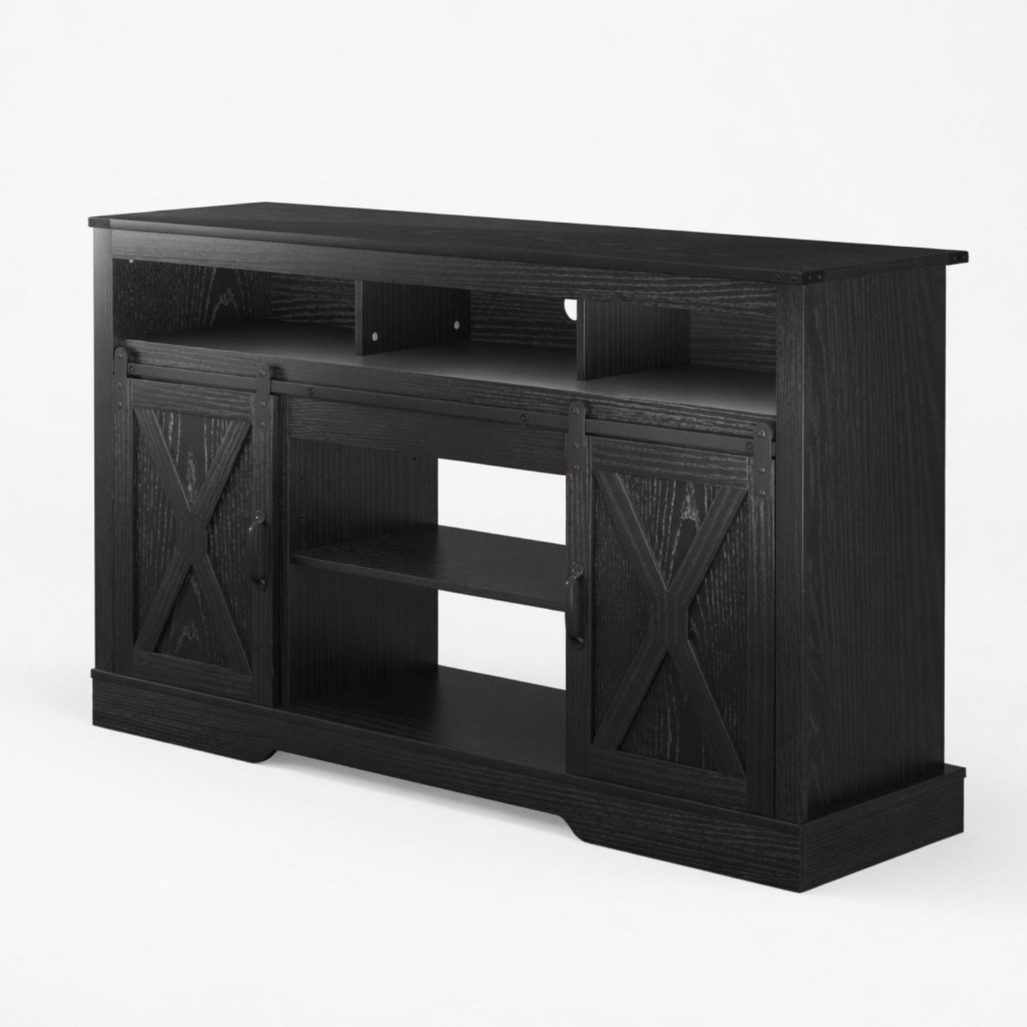 Farmhouse TV Stand With Sliding Barn Doors & Adjustable Storage