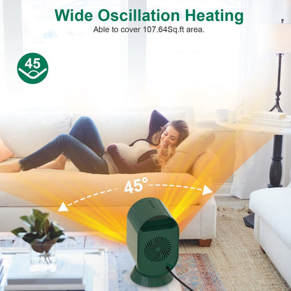 1200W Oscillating Electric Space Heater Mini Desk Heater with 2 Modes 3S Fast Heating Tip-over Overheat Protection for Home Office