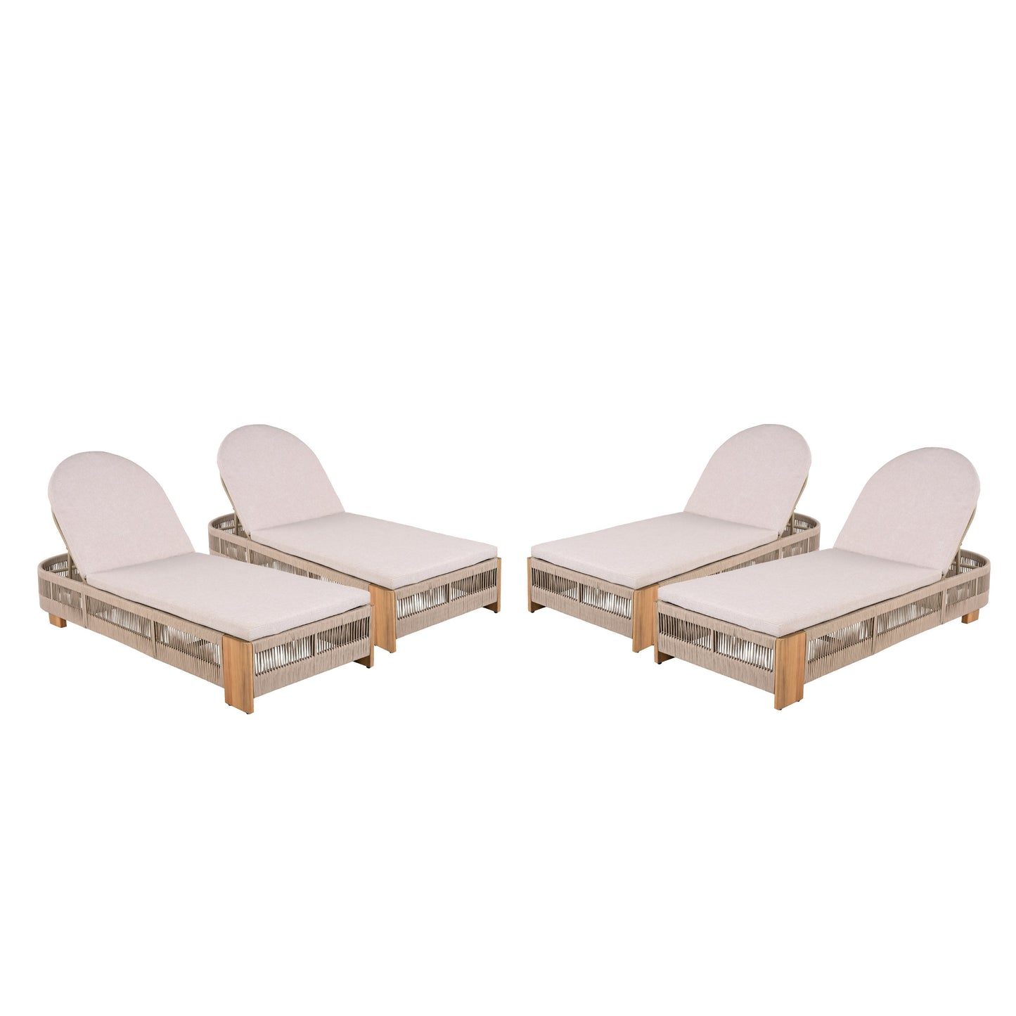 Outdoor Chaise Lounge Chair, Acacia Wood with Adjustable Backrest and Cushion