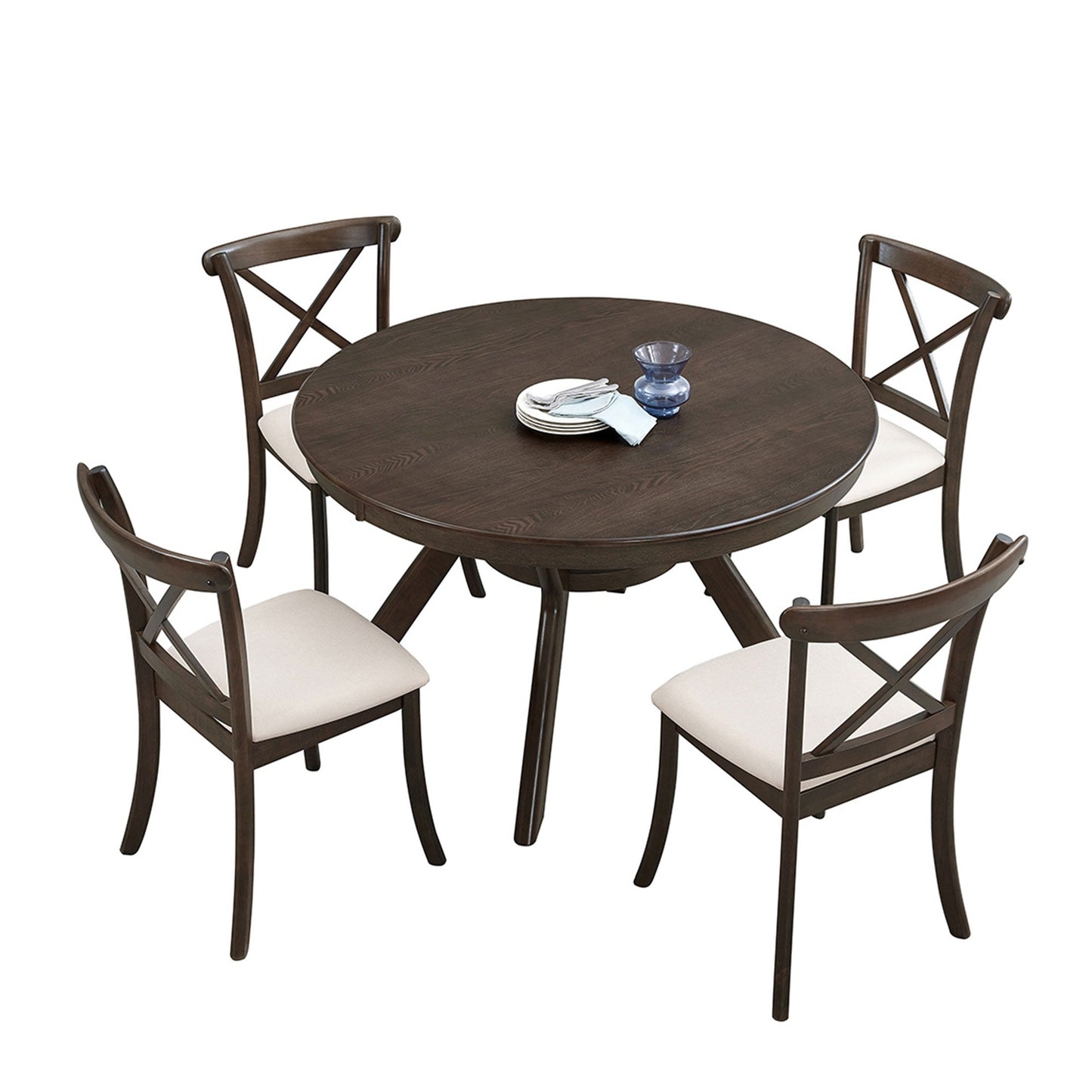 Modern Round Rubber Wood Dining Table for 4-6