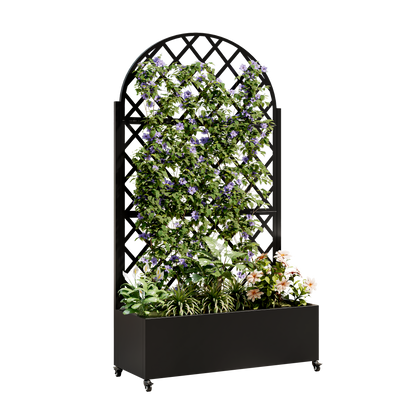 Round Metal Planter Box with Trellis