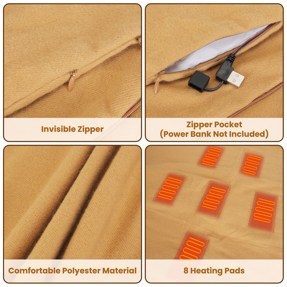 USB Heated Shawl, 77"x24", 3 Heat Levels