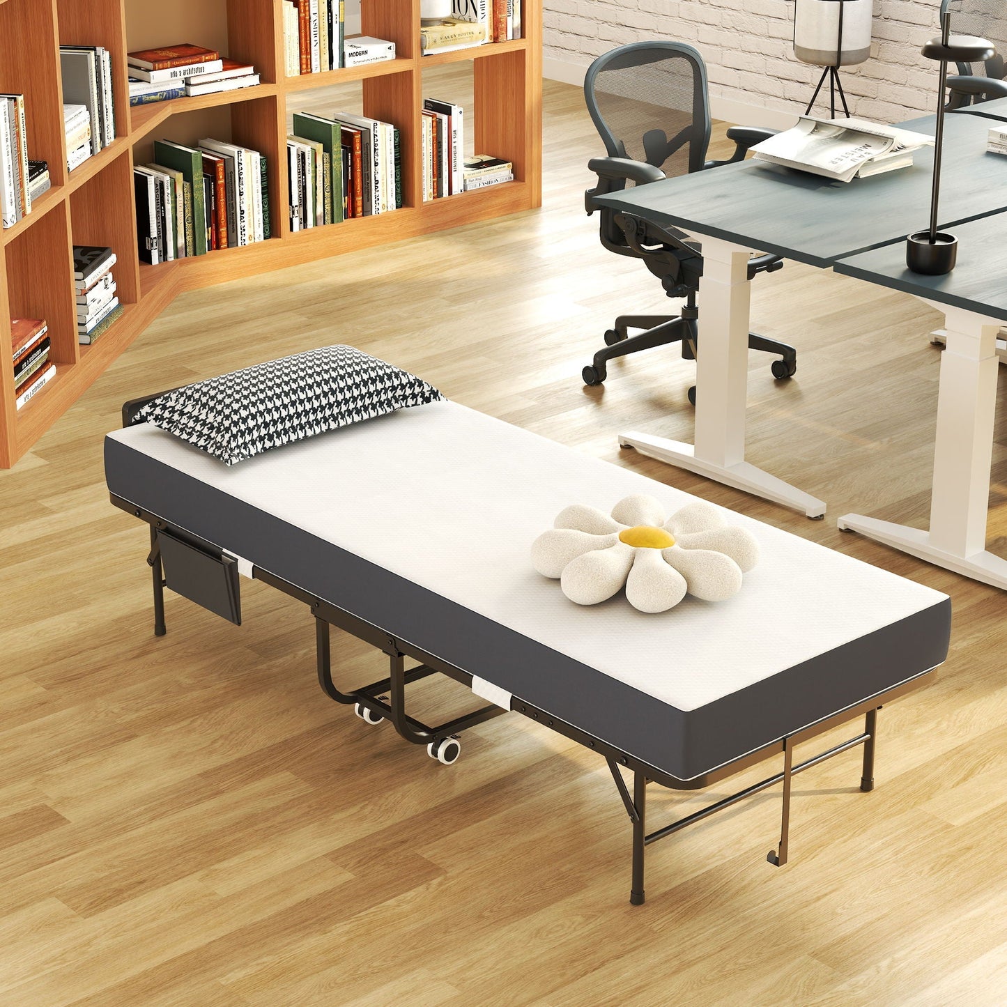Twin Folding Bed With Adjustable Headboard & Memory Foam