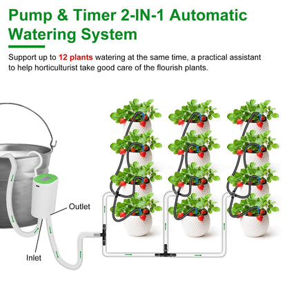 Automatic Watering System Kit With Timer Pump Device For 12Plants Rechargeable Battery Programmable Plant Watering Timer Drip Irrigation System For In