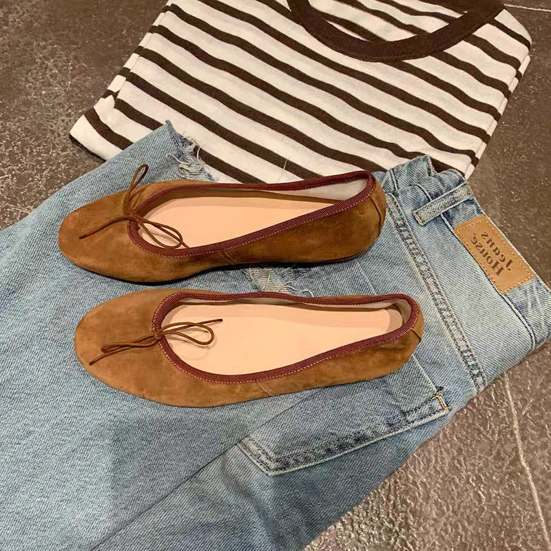 French-style Versatile Round-toe Low-cut Elegant Bow Flat Shoes