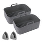 Reusable Air Fryer Silicone Pot Rectangle Replacement of Parchment Liners 2 Basket Pans with 1 Pair of Mittens for 6-8 Quart Oven Air Fryer