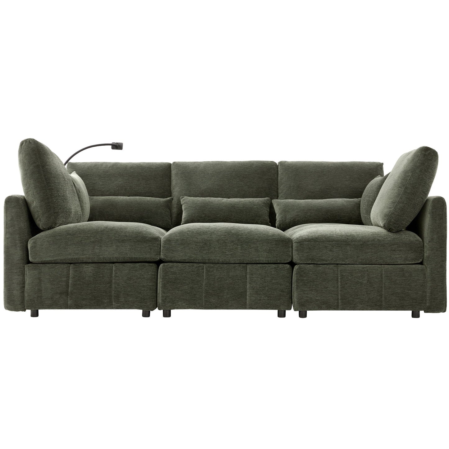 Modern Modular U-Shaped Sofa Bed With Movable Ottoman, USB Ports, Phone Holder