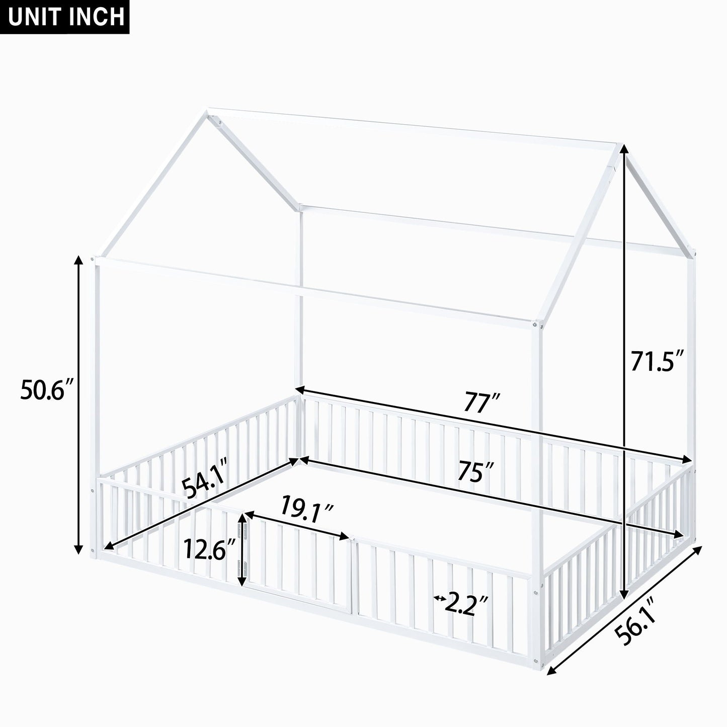 Metal House Bed With Fence And Door