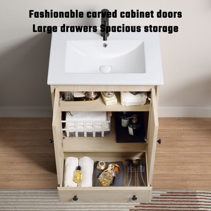 Bathroom Vanity With Basin 1 Drawer, Particle Board Construction, Free Standing Storage - Brown
