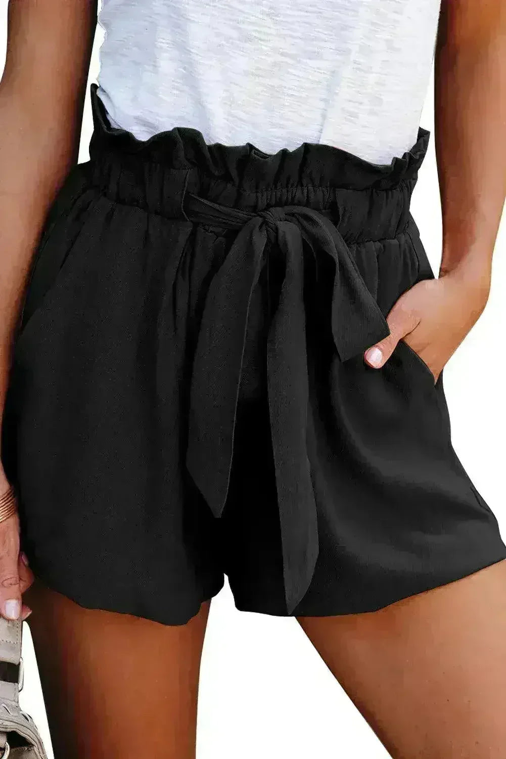 Ruffled Tied Waist Solid Shorts