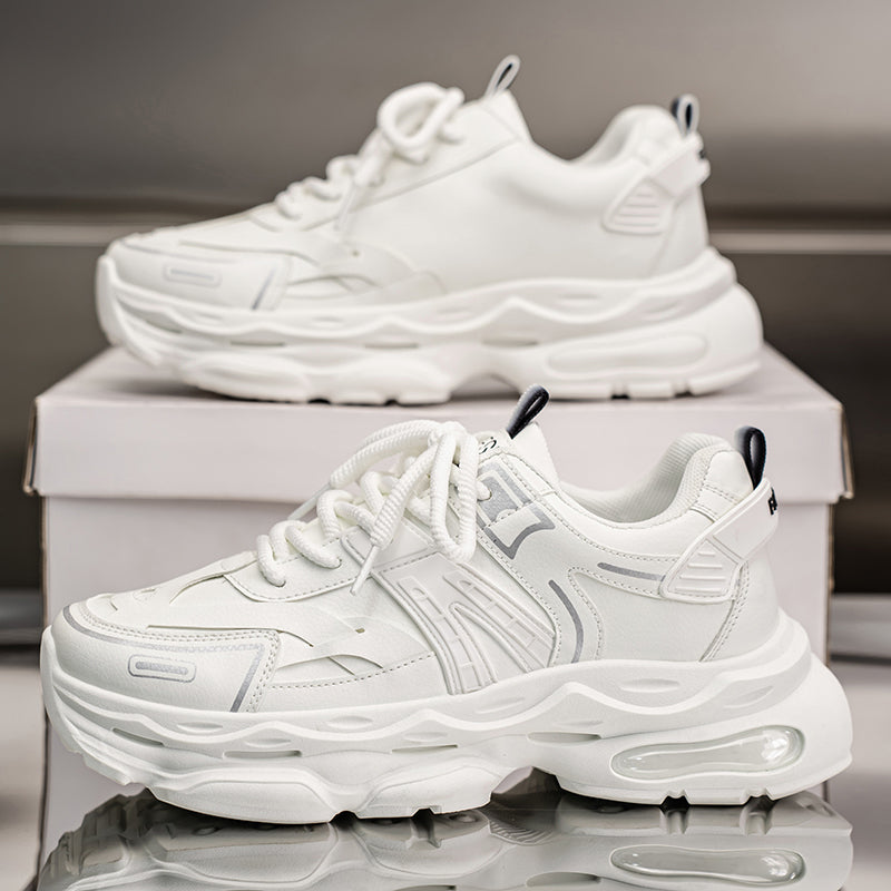 New Summer Men's Breathable Shoes, Trendy Versatile Thick Sole Height Boost Casual Athletic Sneakers, Black Trendy Dad Shoes For Men