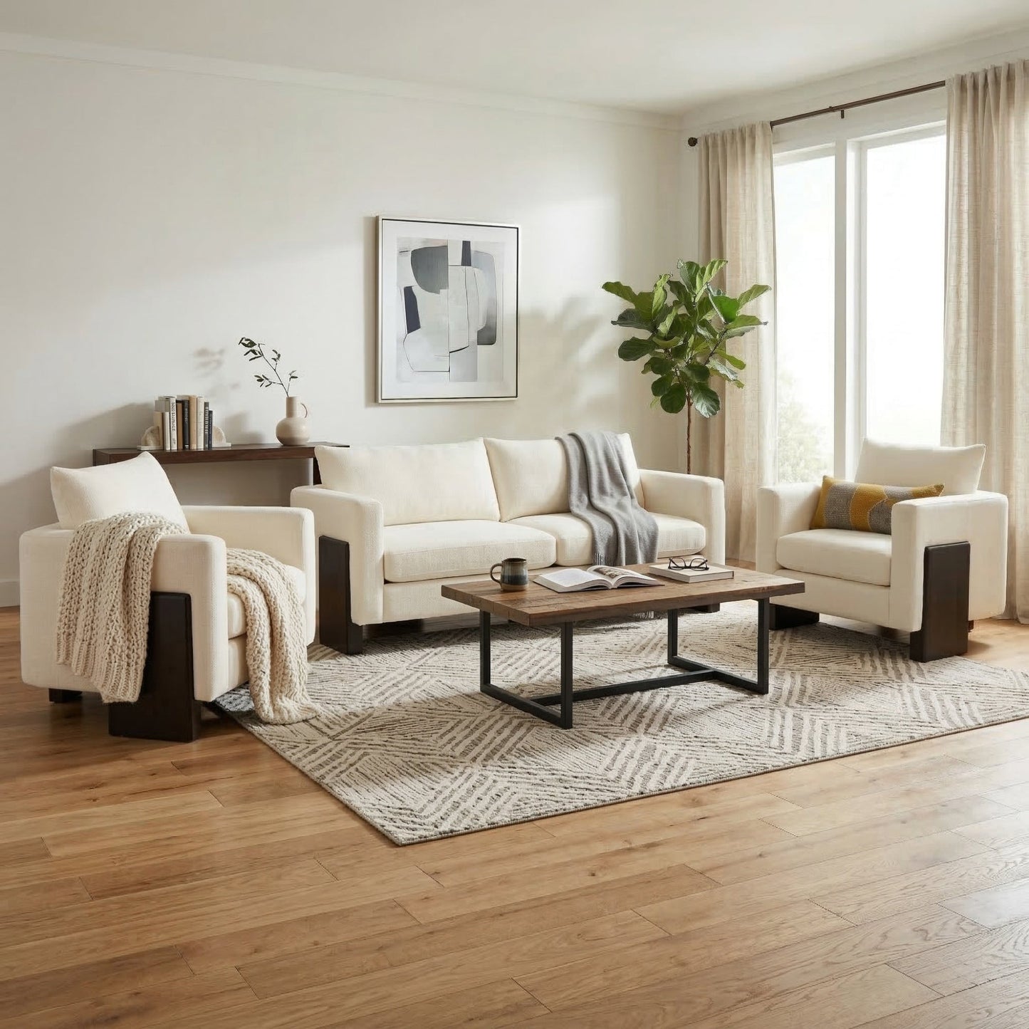 Cozy Sofa Set Oversized Comfy Cloud Sofa with Rubberwood Legs