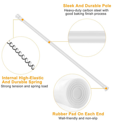Tension Curtain Rod Spring Load Adjustable Curtain Pole Heavy-Duty Steel 4 Sizes for Bathroom Wardrobe Kitchen Balcony