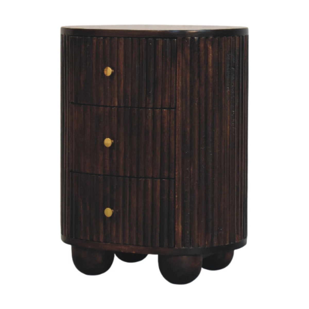 Solid Wood Curved Fluted 3-Drawer Drum Chest