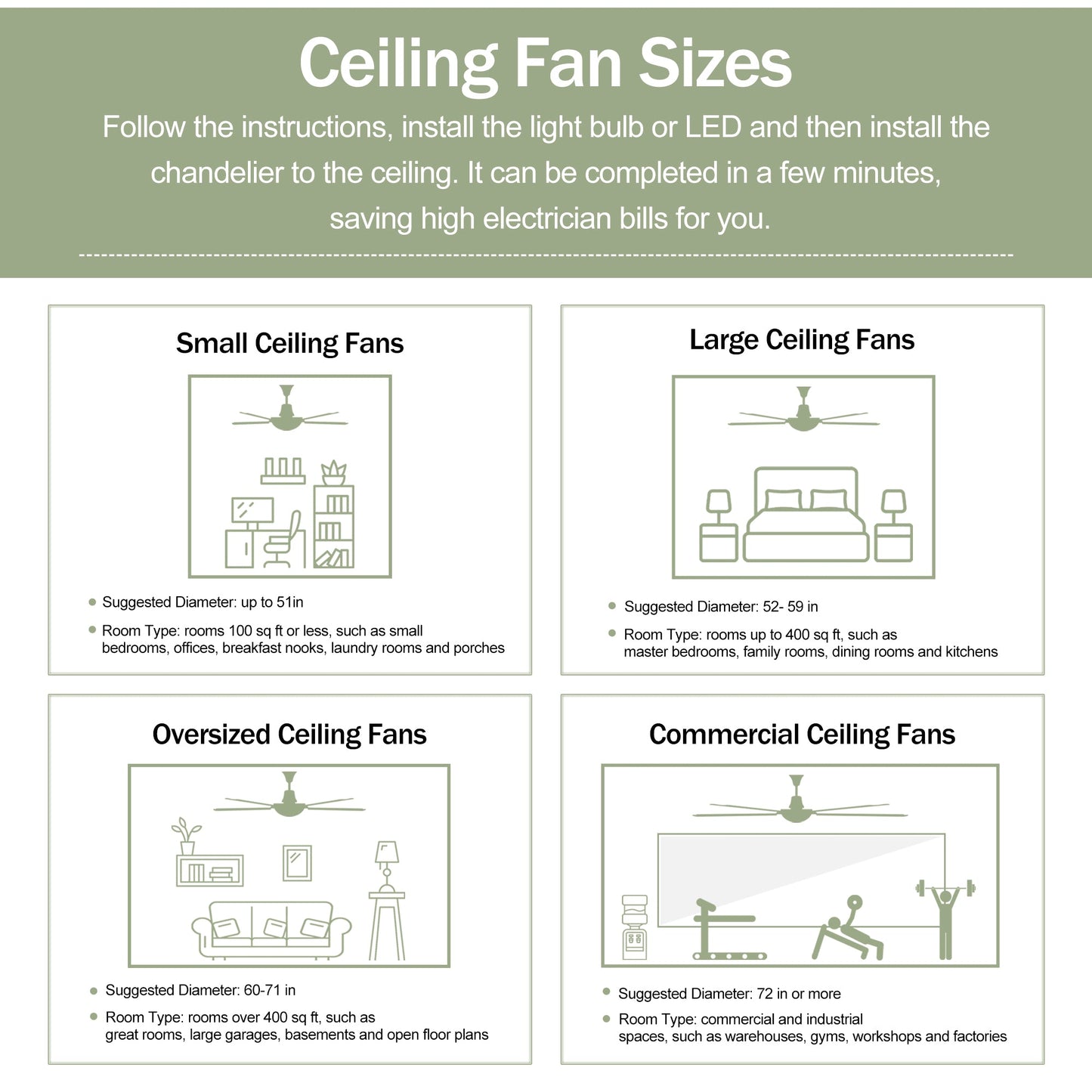 52" Solid Wood Blades Ceiling Fan with Light and Remote Control