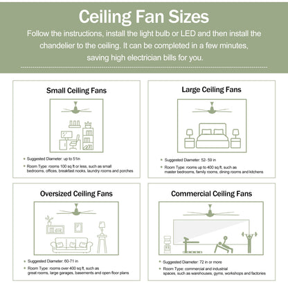 52" Solid Wood Blades Ceiling Fan with Light and Remote Control