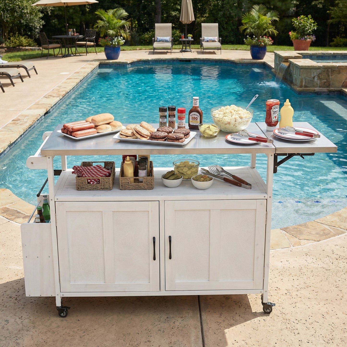 Foldable Outdoor Kitchen Island Patio Cart with Storage