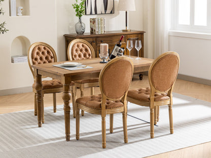 French Style Solid Wood Frame Antique Painting, Hand-Pulled Buckle Decoration Artificial Dining Chair With Nailhead Trim, Wood Legs
