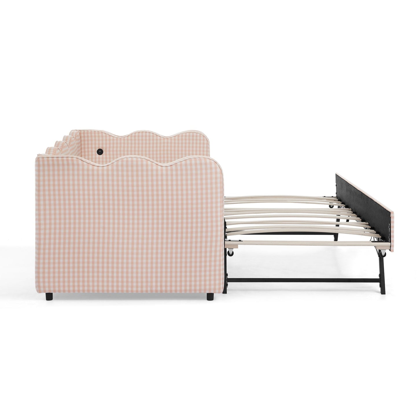 Gingham Daybed With USB Charging Port, Wave Shaped Design
