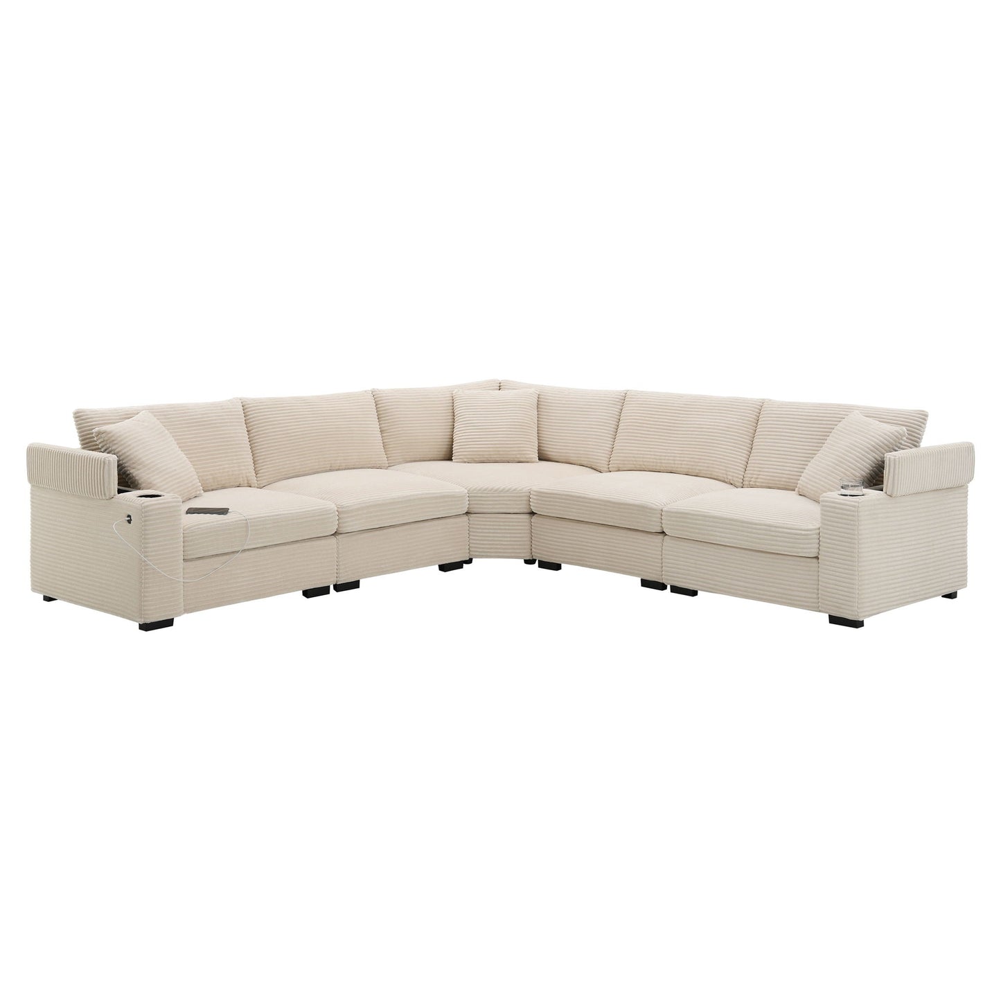 Convertible L Shaped Sectional Corner Couch With Armrest Storage Cup Holders USB Charger, Irregular Corner Oversized Comfy Modular Sofa