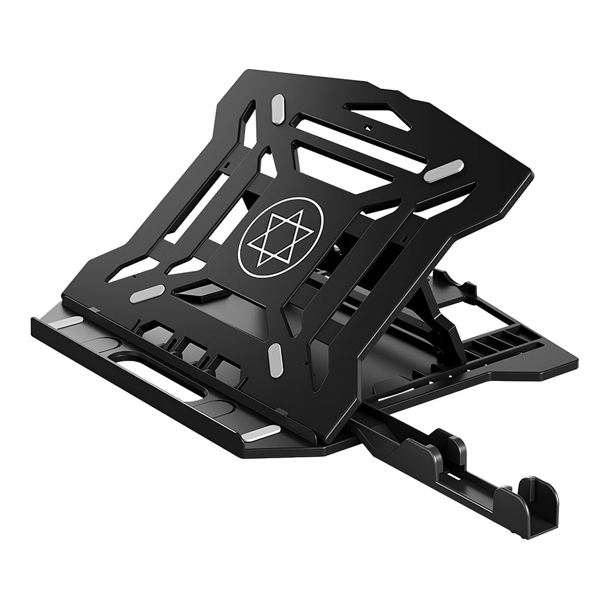 360¼ Rotating Laptop Riser Stand Foldable Desk Laptop Riser Tablet PC Holder with Phone Stand 8 Level Adjustable Height Inbuilt Handle for Home Office
