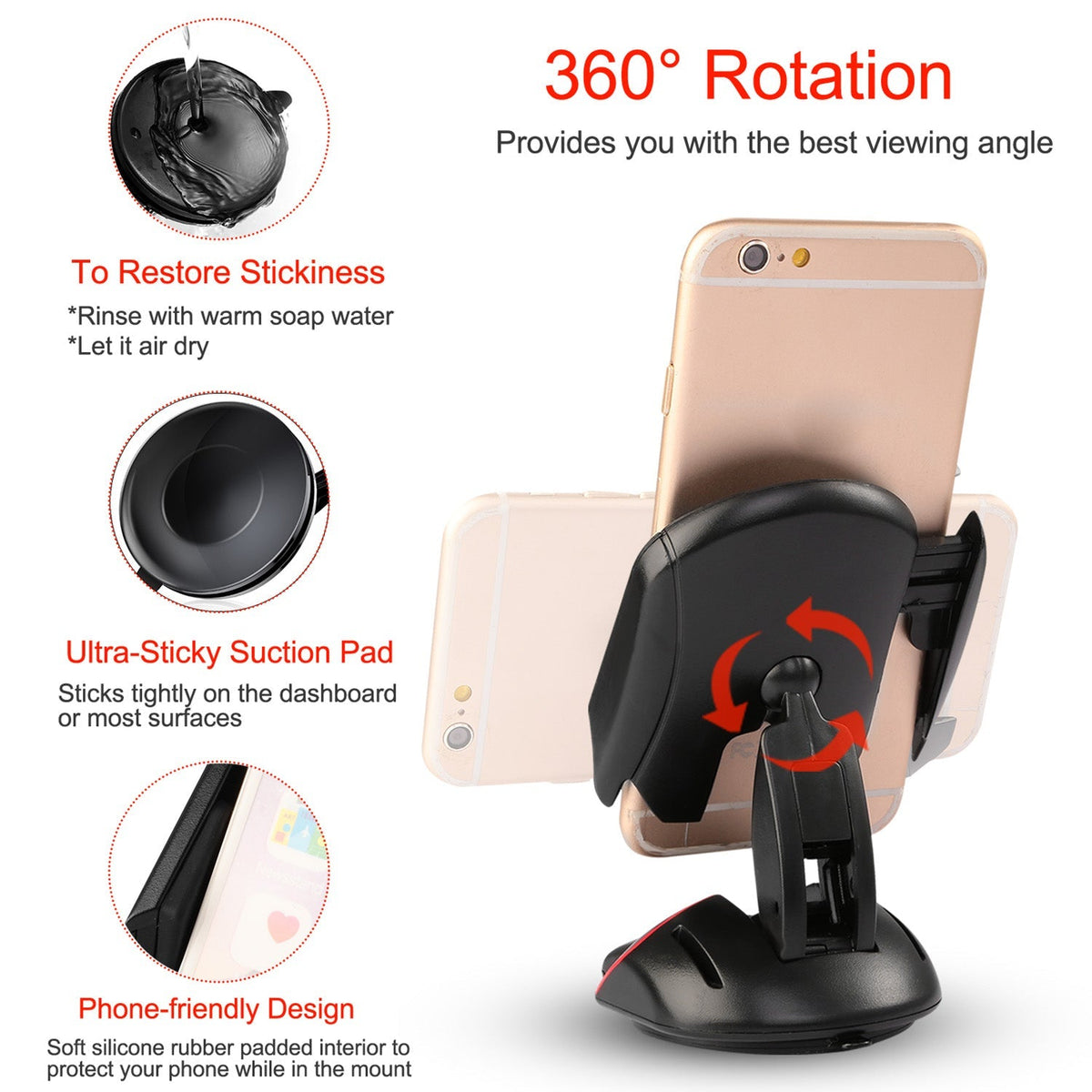 Car Phone Holder Washable Strong Sticky Gel Pad Adjustable Dashboard Phone Mount Cradle for iPhone XS 8 7 Plus Samsung S9