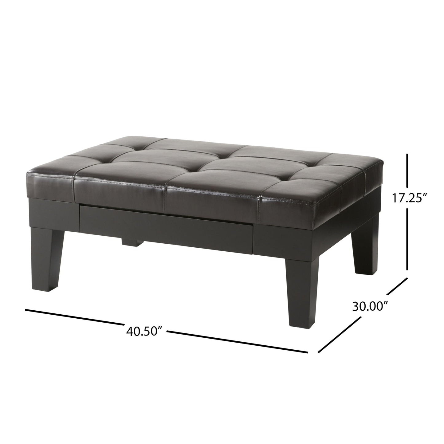 Chatham Ottoman With Drawer Leather Storage Solution - Dark Coffee